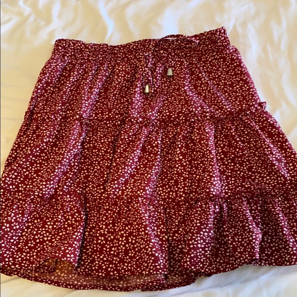 red mini flower print skirt